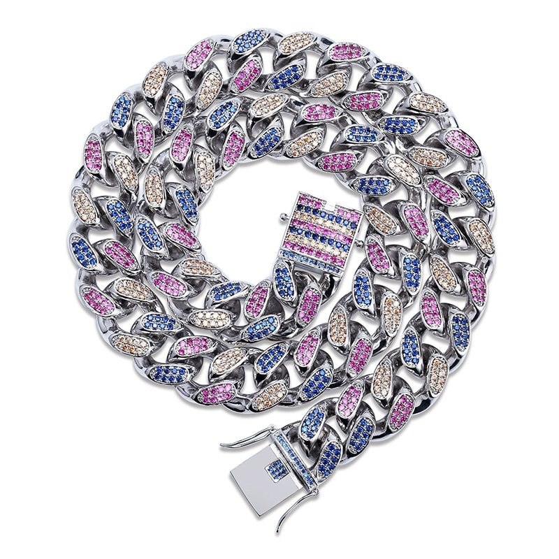 18mm Big Wide 4 Colors AAA Micro Pave 14k Gold .925 Silver Miami Cuban Link Chain Necklace