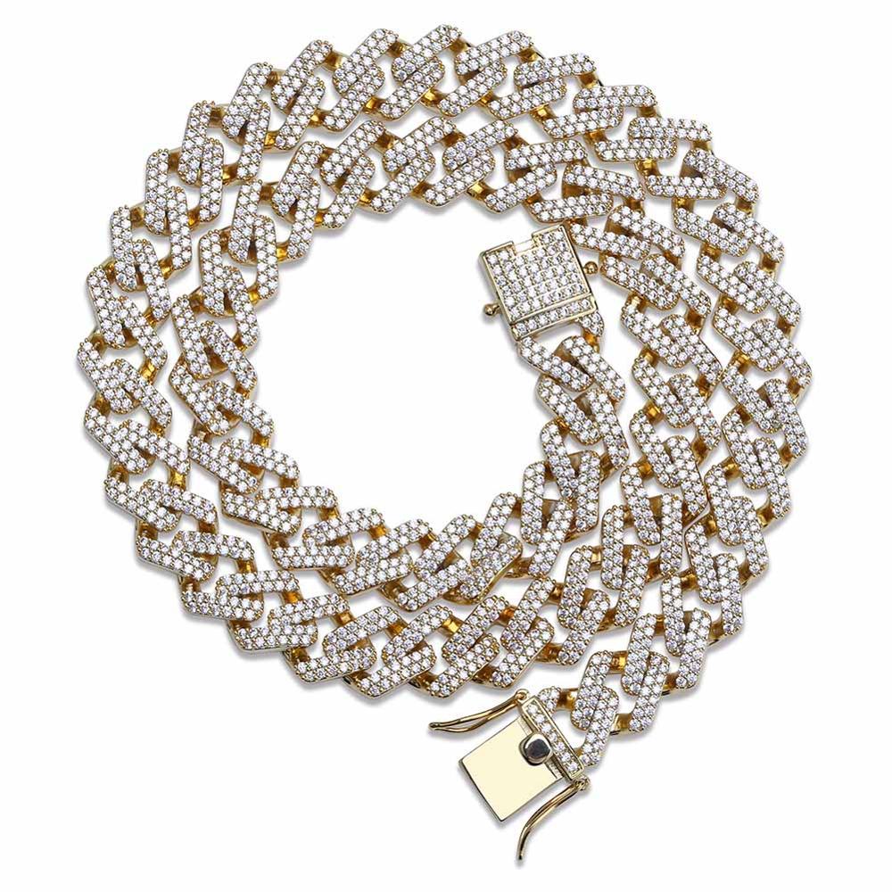 Micro Pave Flooded Ice 14mm Miami Cuban Link Rose Gold Silver Hip Hop Chain Necklace