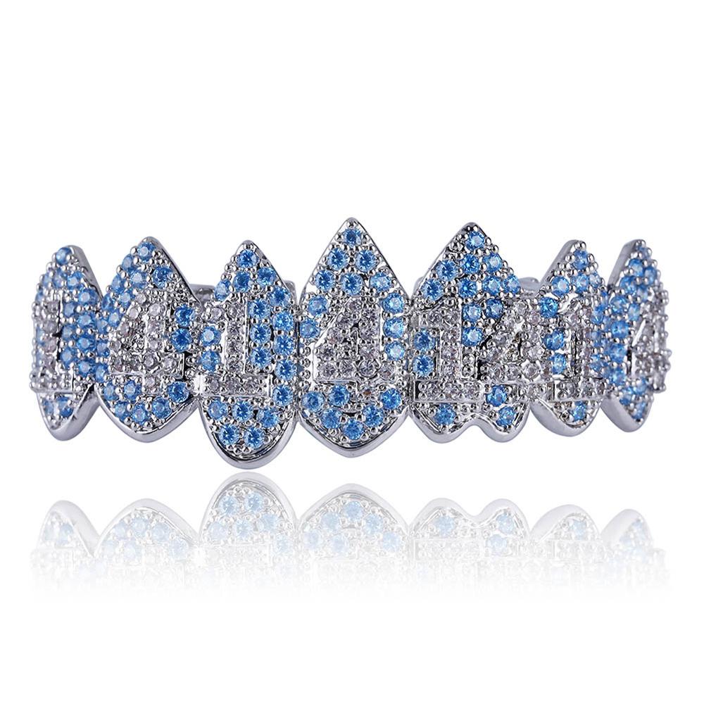 1414 Hip Hop Silver Fangs Teeth Grillz Top Bottom Mouth Grills