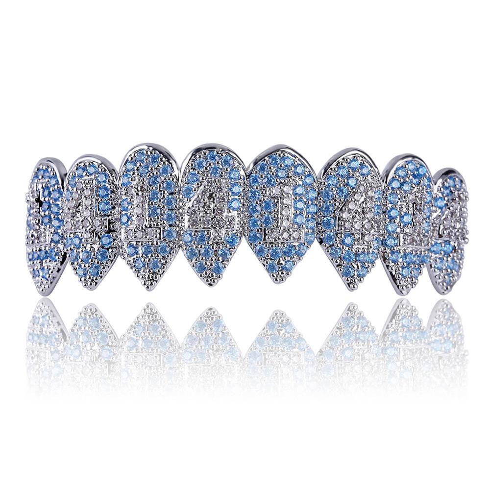 1414 Hip Hop Silver Fangs Teeth Grillz Top Bottom Mouth Grills