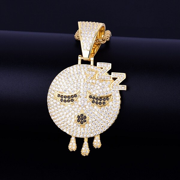 Sleeping Emoji Dripping Face Hip Hop Mico Pave AAA True Micro Pave 18k Rose Gold Silver Pendant