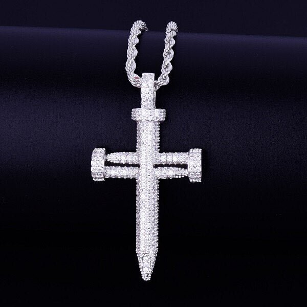 Radiant Grace | 18k Gold .925 Silver Flooded Crushed Ice Jesus Nail Cross Pendant