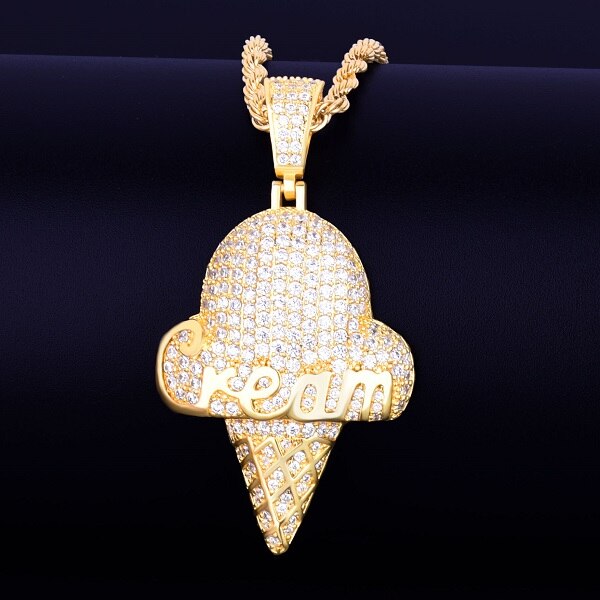 Rose Gold Silver 14k Gold Ice Cream Cone Simulate Diamond Hip Hop Pendant