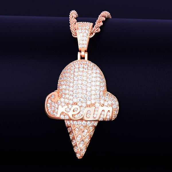 Rose Gold Silver 14k Gold Ice Cream Cone Simulate Diamond Hip Hop Pendant