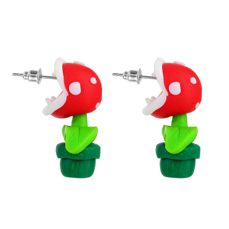 Women's Fashion Handmade Cute Kitten Cartoon Animal Mario Fox Plant Stud Earrings