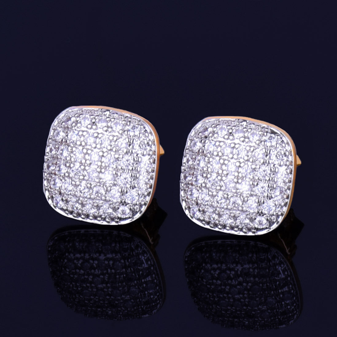 Oval Square | VVS Diamond CZ 18K Gold Silver Screw Back Plate Hip Hop Earrings