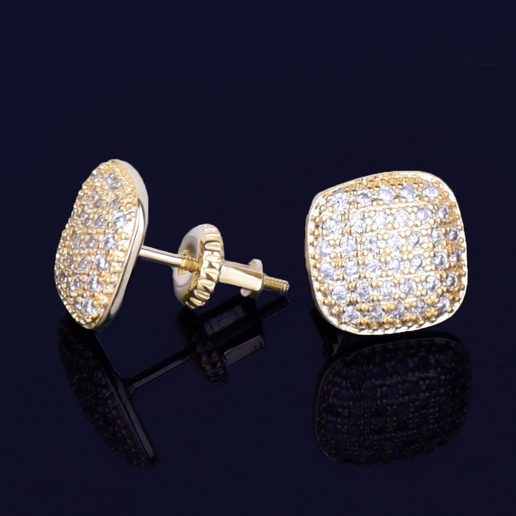 Oval Square | VVS Diamond CZ 18K Gold Silver Screw Back Plate Hip Hop Earrings
