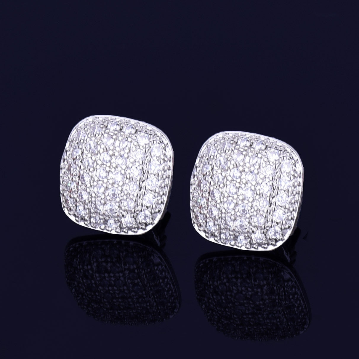 Oval Square | VVS Diamond CZ 18K Gold Silver Screw Back Plate Hip Hop Earrings