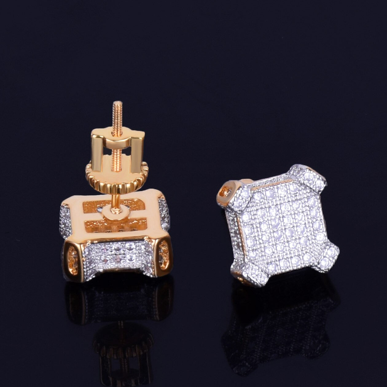 Catercorner | 10mm Square 18k Gold 925 Silver Bling AAA Micro Pave Iced Earrings