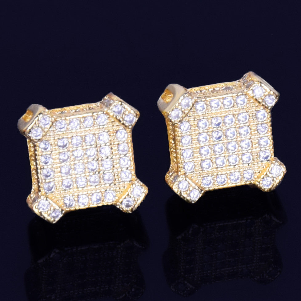 Catercorner | 10mm Square 18k Gold 925 Silver Bling AAA Micro Pave Iced Earrings