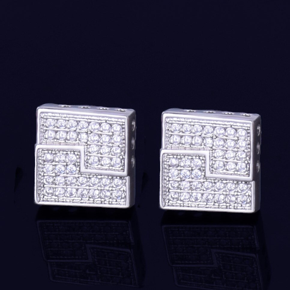 The Slab | 10MM VVS Diamond CZ Square Gold Silver Screw Back Hip Hop Earrings