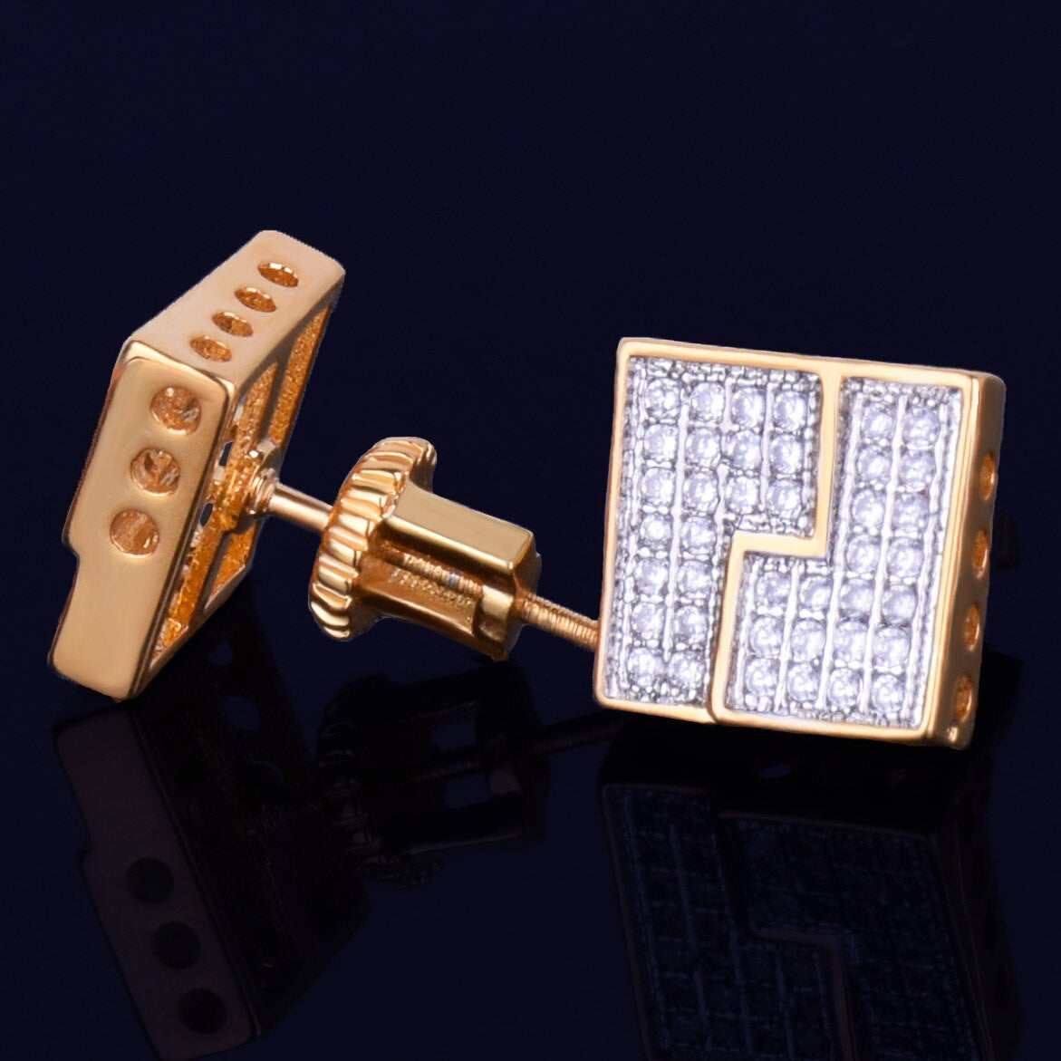 The Slab | 10MM VVS Diamond CZ Square Gold Silver Screw Back Hip Hop Earrings
