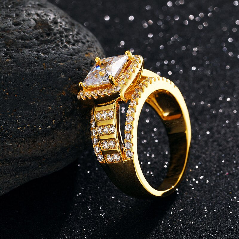 Flooded Ice 10mm Luxury 18k Gold 925 Silver Hip Hop Center Stone Bling Rings