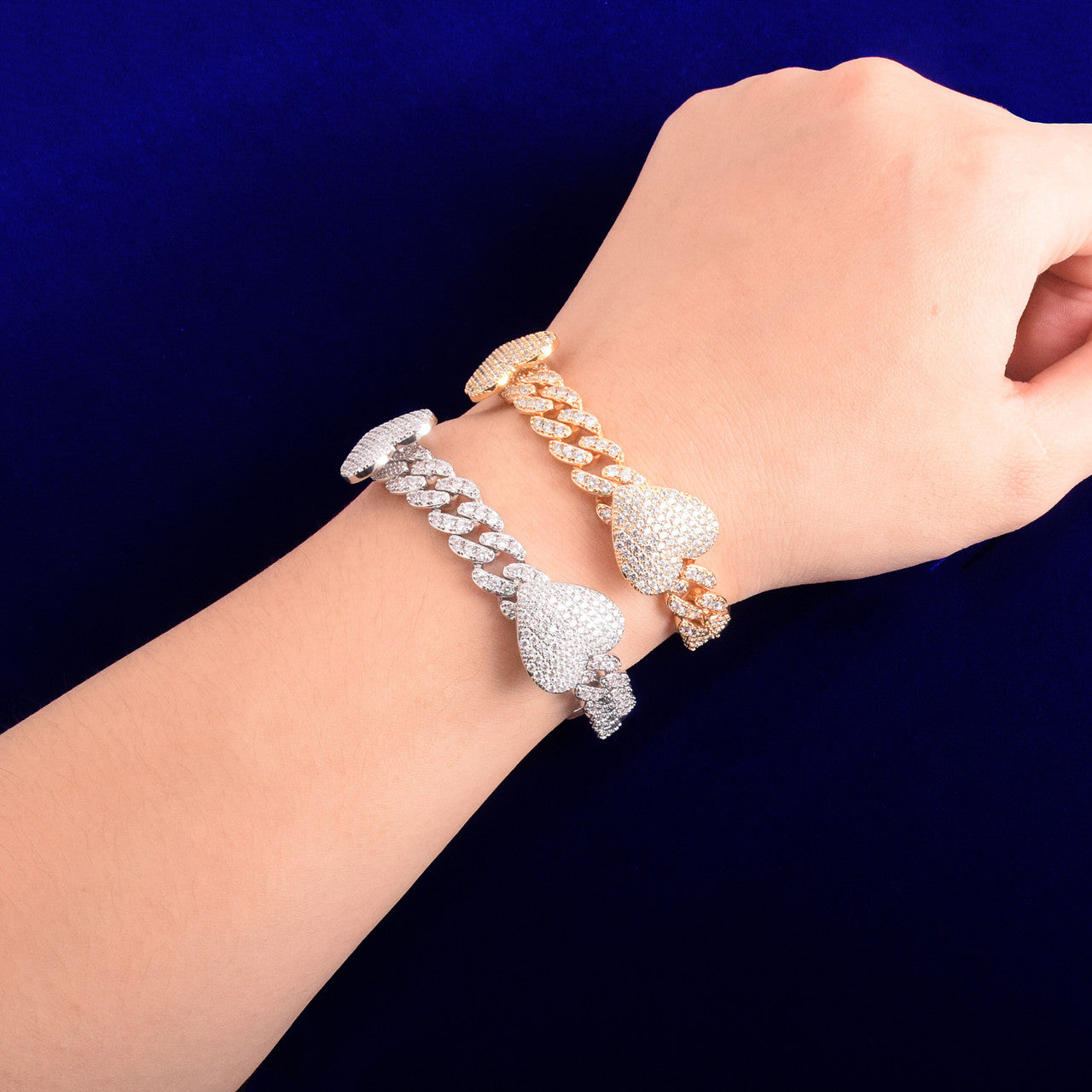 24k Gold .925 Silver Rose Gold Big Heart Love 10mm Miami Cuban Link Bracelet