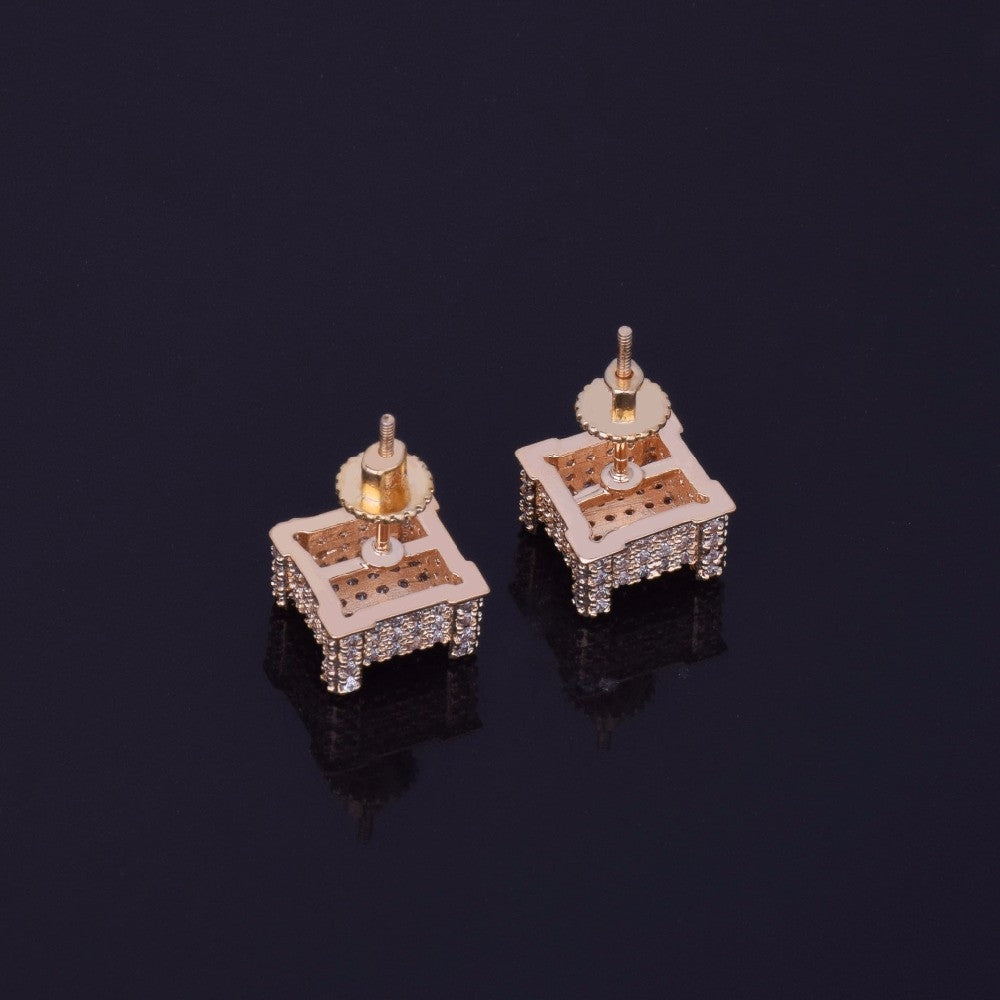 The Cube | 10x10mm Mens Flooded Ice Micro Pave Bling Screw Back Earrings