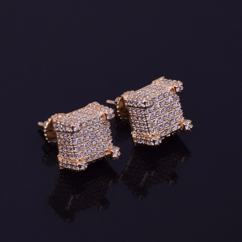 The Cube | 10x10mm Mens Flooded Ice Micro Pave Bling Screw Back Earrings