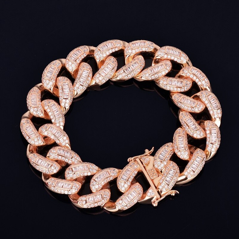 22mm Baguette AAA Flooded Ice Miami Cuban Link Hip Hop Street Rock Bracelet