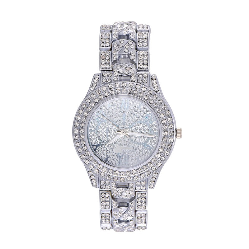 Hip Hop Luxury Mens Cuban Link Band 14k Rose Gold Silver Wrist Watches