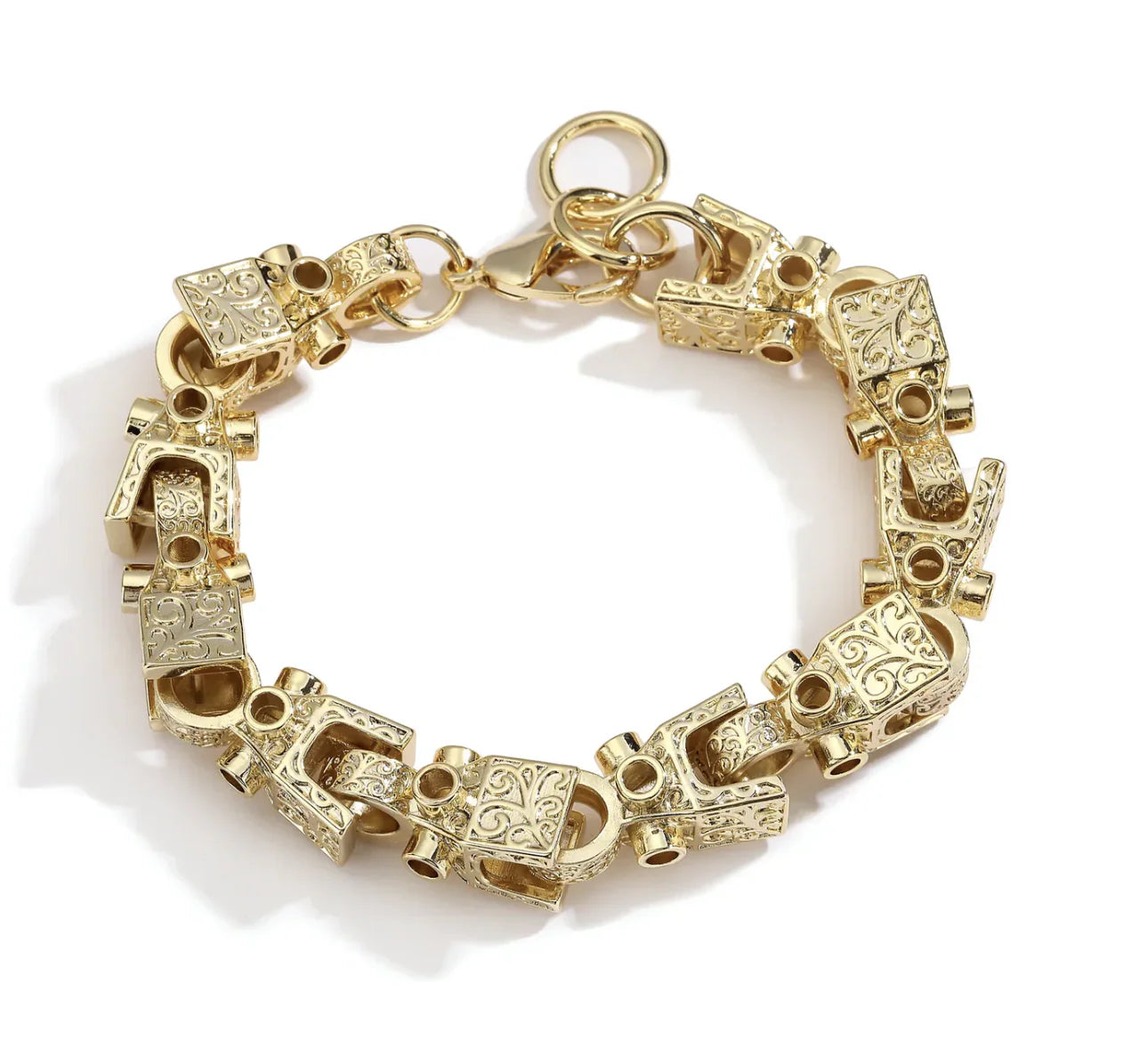 3D Block Bracelet | Two Tone Lobster Clasp Three D Block Chain Bracelet
