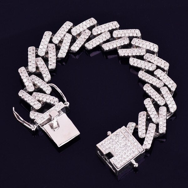 Flooded Ice 24k Rose Gold Silver 18mm Big Square Miami Cuban Link Hip Hop Bracelet