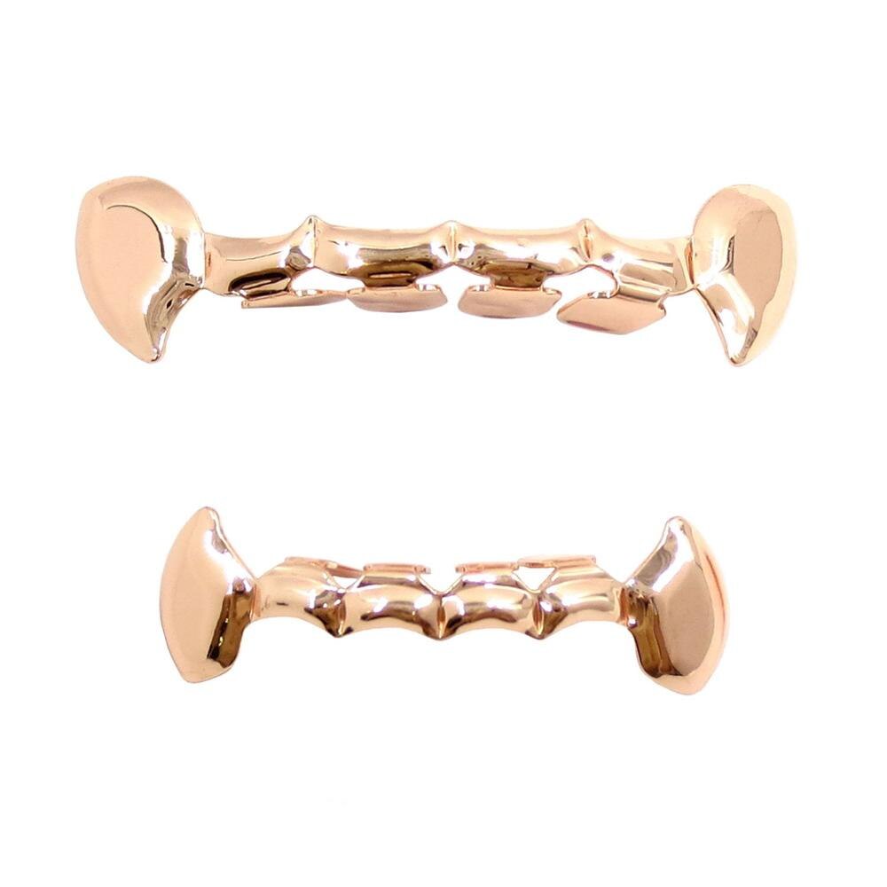 Gold Silver Rose Gunmetal Fang Slim Grillz Top Bottom Set