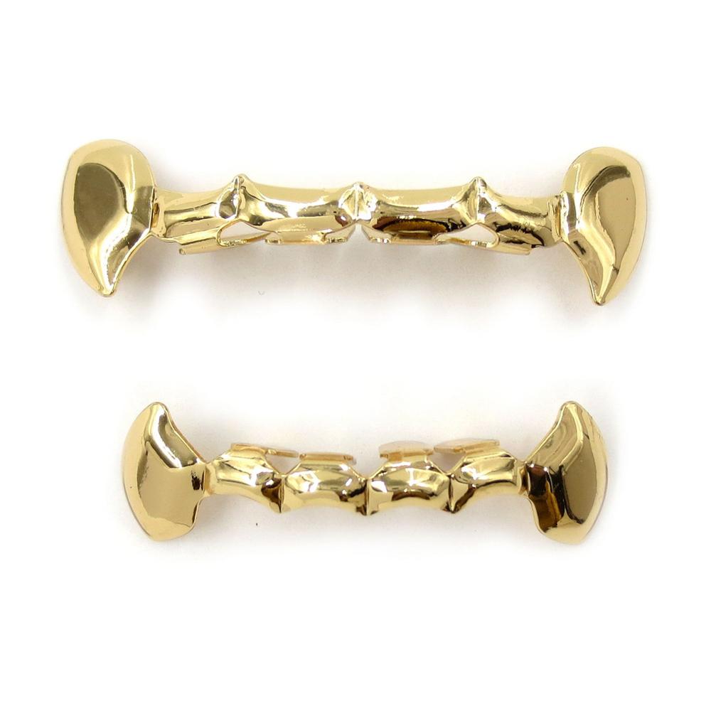 Gold Silver Rose Gunmetal Fang Slim Grillz Top Bottom Set