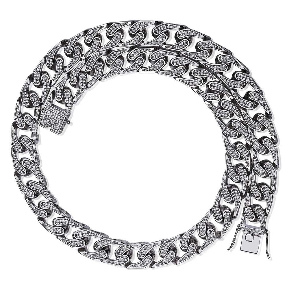 16mm Custom Heavy Full AAA Micro Pave Flooded Ice Thick Chopper Cuban Link Chain
