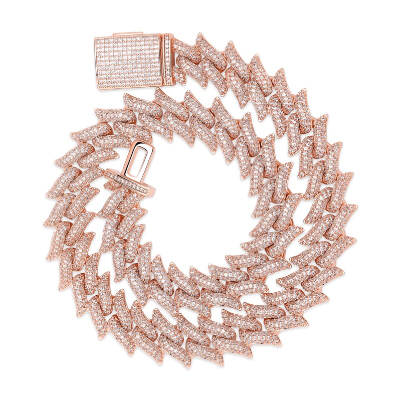 16mm Big Box Clasp 14k Rose Gold Silver Flooded Ice Miami Cuban Link AAA Micro Pave Stone Chain