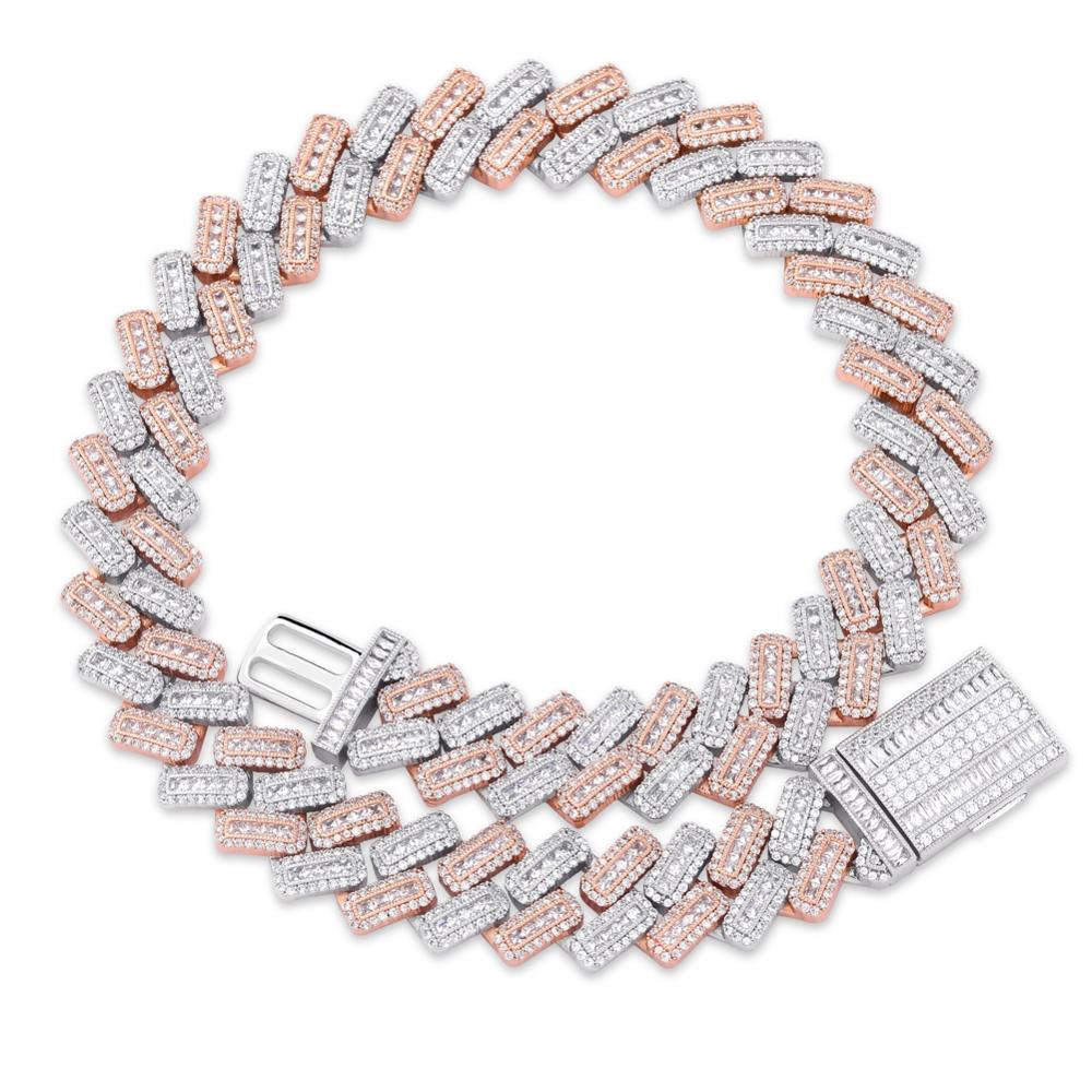 20mm Miami Cuban Link Baguette Pave Prong Set Box Clasp Hip Hop Chain Necklace