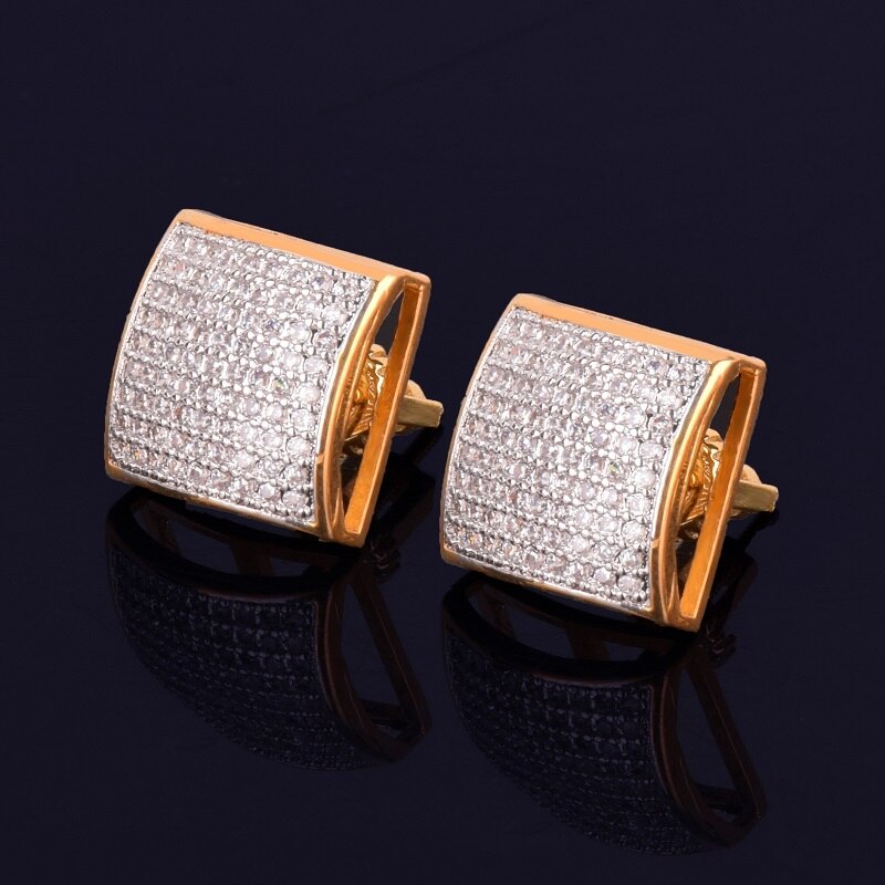 Golden Edge | 12MM Square VVS Diamond CZ 18k Gold Screw Back Big Boy Earrings