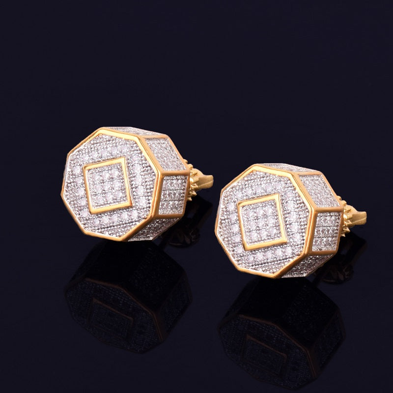 The Octagon | 11MM VVS Diamond CZ 18k Gold .925 Silver Screw Back Hip Hop Earrings