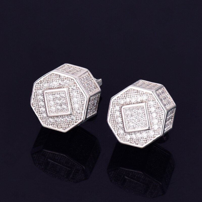 The Octagon | 11MM VVS Diamond CZ 18k Gold .925 Silver Screw Back Hip Hop Earrings