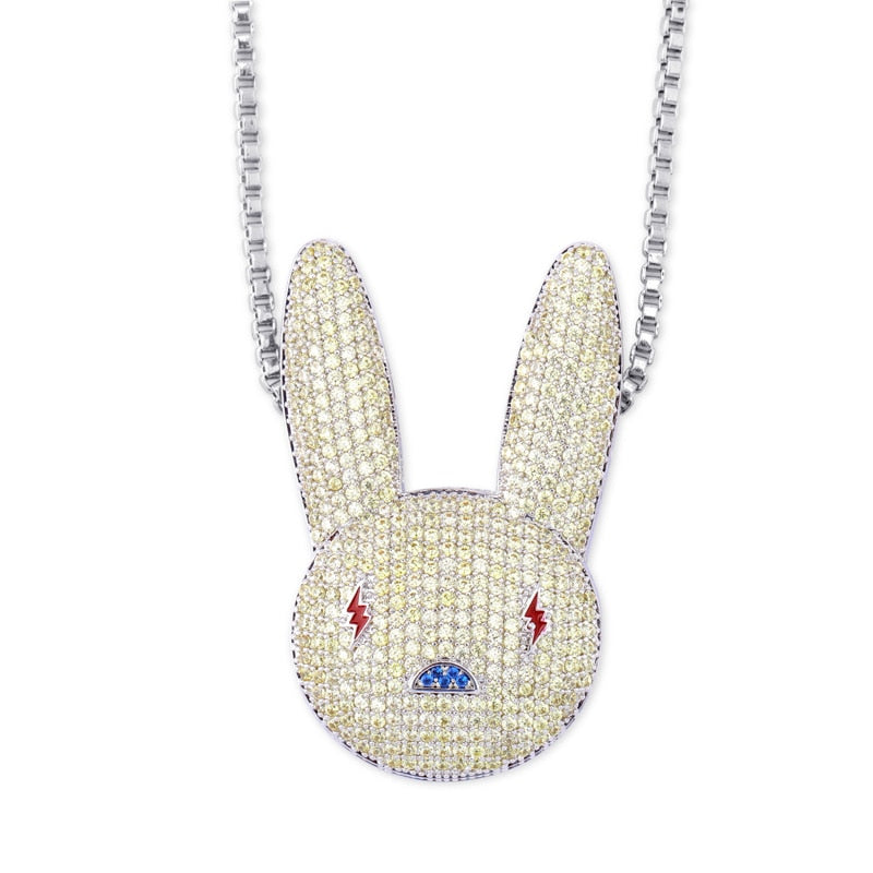 Miami Bad Bunny AAA Micro Pave Hip Hop 14k Gold Silver Rose Gold Pendant Chain Necklace