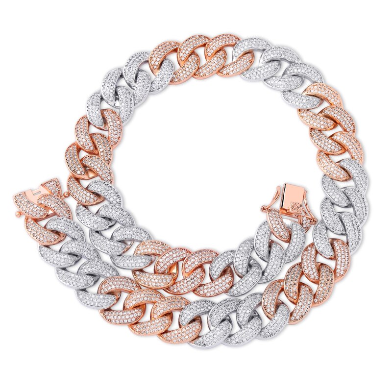Miami Cuban Link 18MM AAA Micro Pave Hip Hop Silver Rose Gold