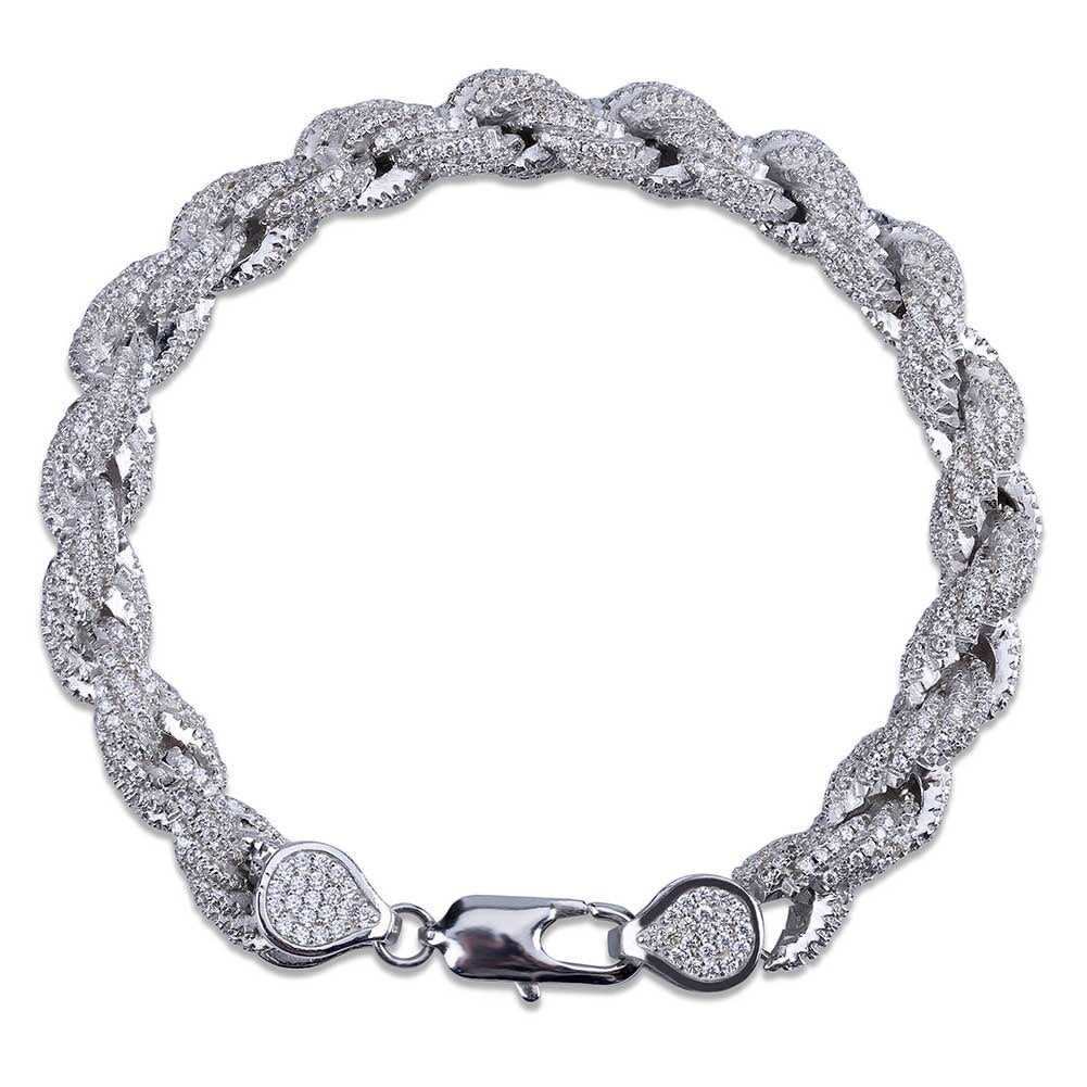 Bling Flooded Ice AAA Micro Pave 8mm Rope Link Hip Hop 14k Gold Silver Chain Bracelet