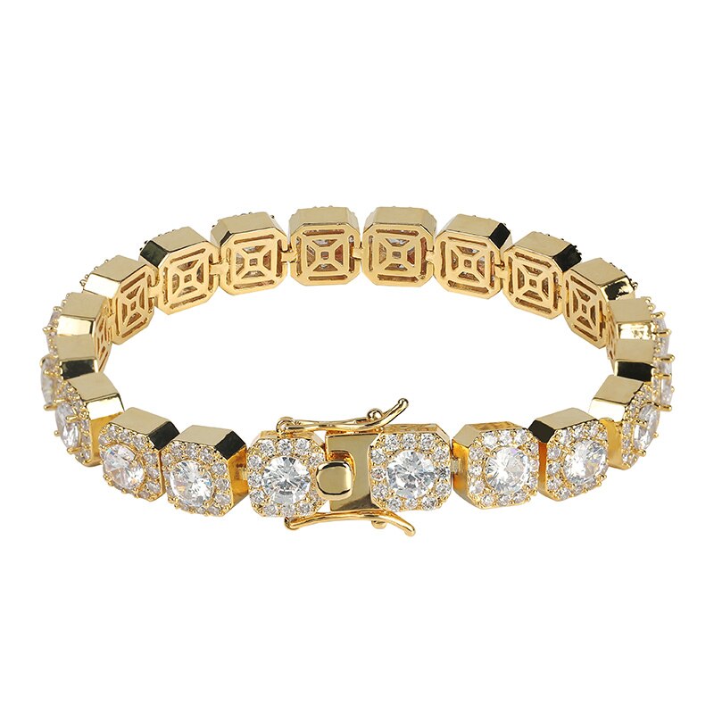 Blinged Out 10mm 14k Gold .925 Silver Micro Pave Ultra Iced Square AAA Micro Pave Tennis Bracelet