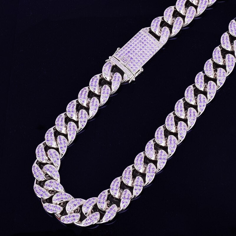 Purple Reign | 20mm Purple VVS Diamond CZ Prong Miami Cuban Link Chain