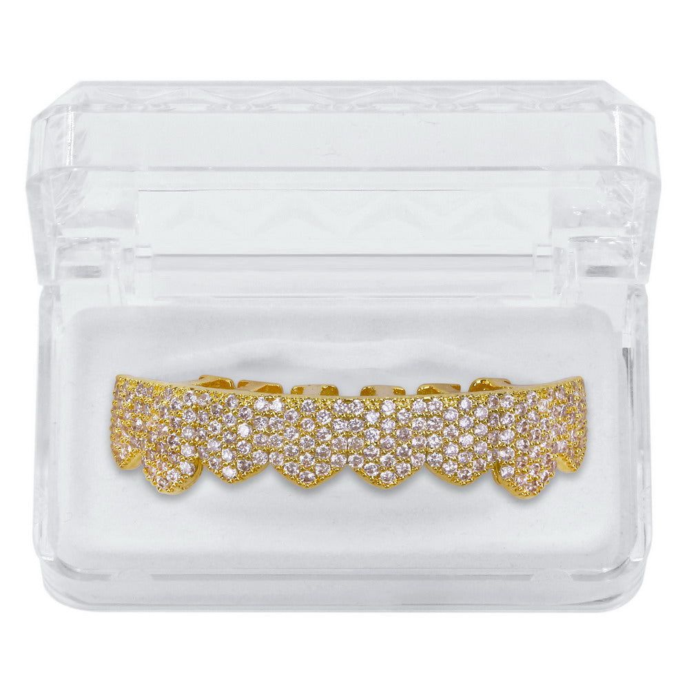 Custom Fit AAA Micro Pave 14k Gold 925 Silver Hip Hop Teeth Grillz Set Top & Bottom Teeth Grills