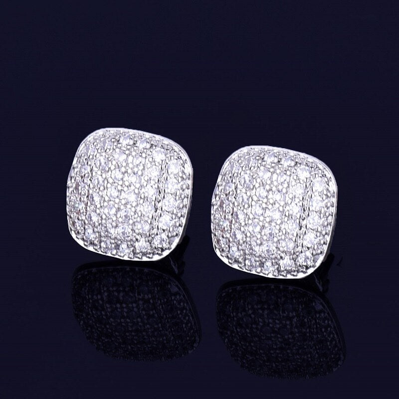 Oval Square | VVS Diamond CZ 18K Gold Silver Screw Back Plate Hip Hop Earrings