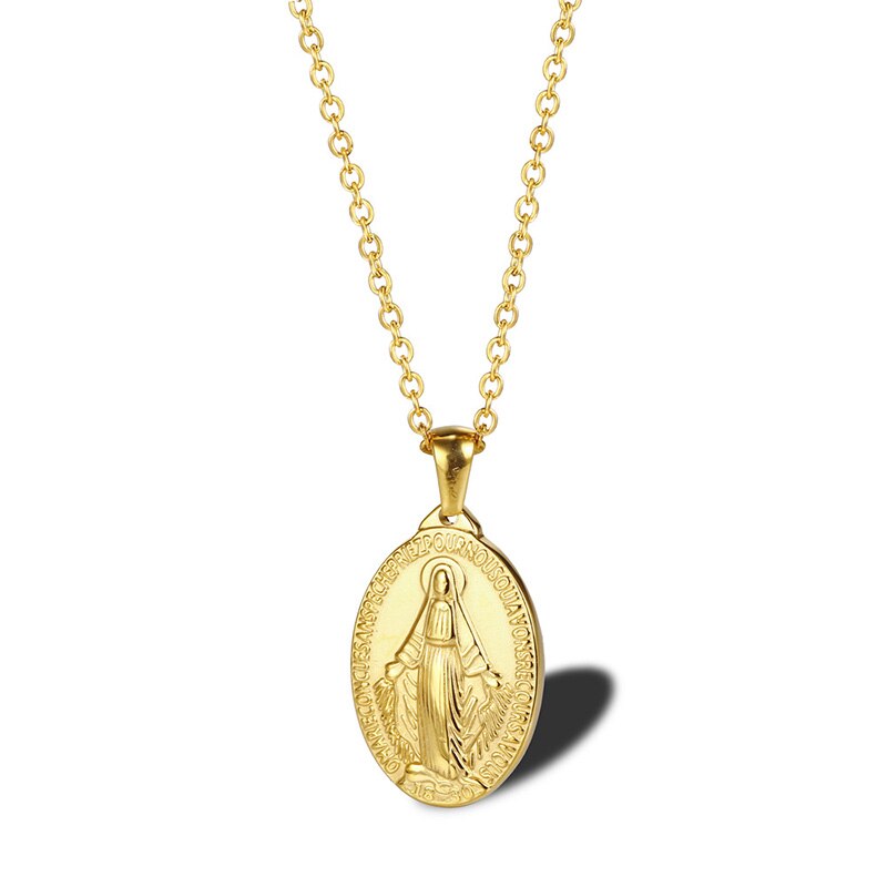 Ladies Catholic Virgin Mary Strength Gold Silver Stainless Steel Miracalous Necklace