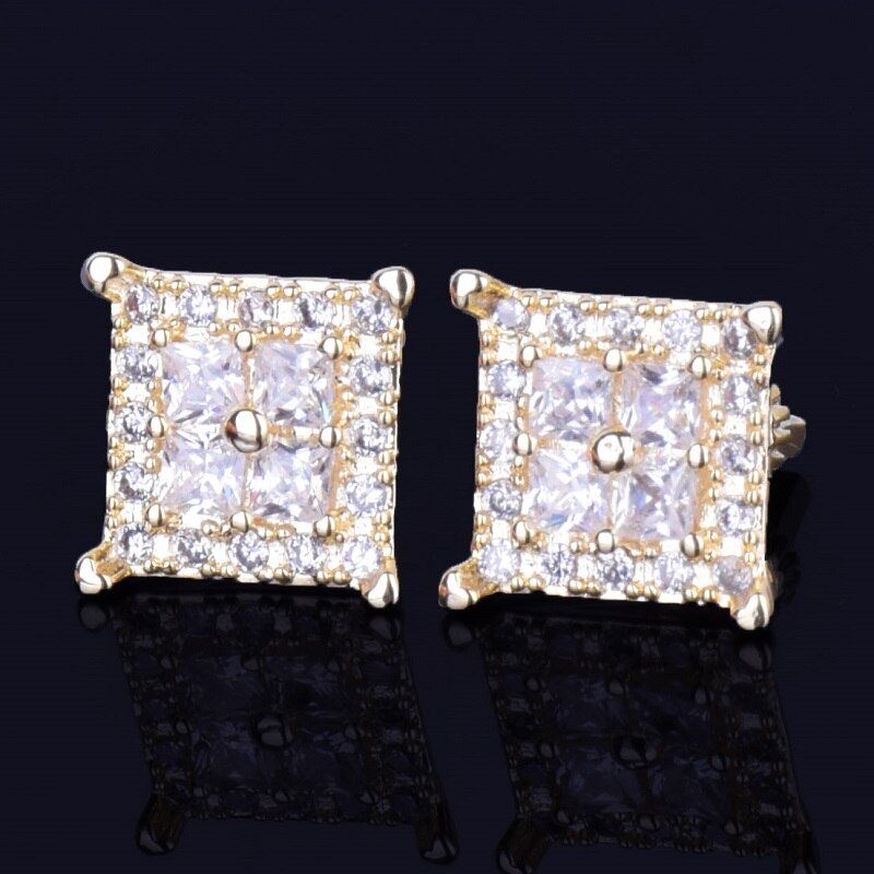 Spot Light | 12MM Hip Hop Square Baguette  VVS Diamond CZ Screw Back Earrings