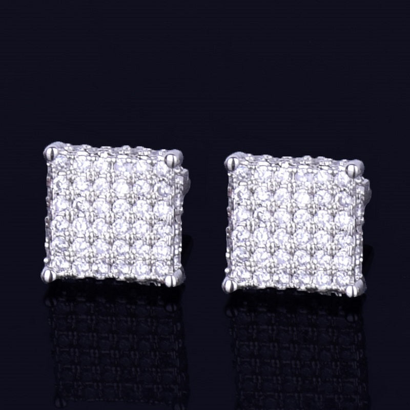 Four Corners | Gold .925 Silver 8MM Gold Silver Super Iced Square Stud Hip Hop Earrings