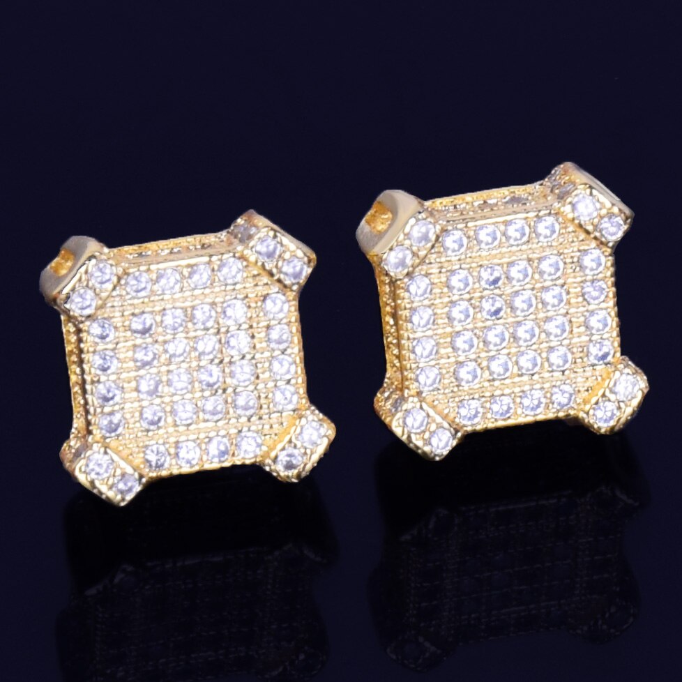 Catercorner | 10mm Square 18k Gold 925 Silver Bling AAA Micro Pave Iced Earrings