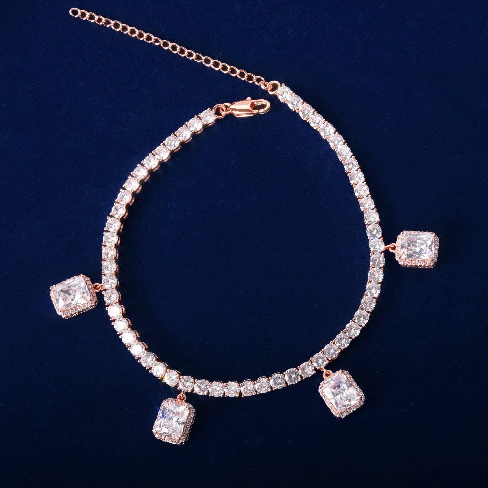 AAA Simulated Diamond Stone 24k Rose Gold .925 Silver Tennis Ruby White Bling Bracelet