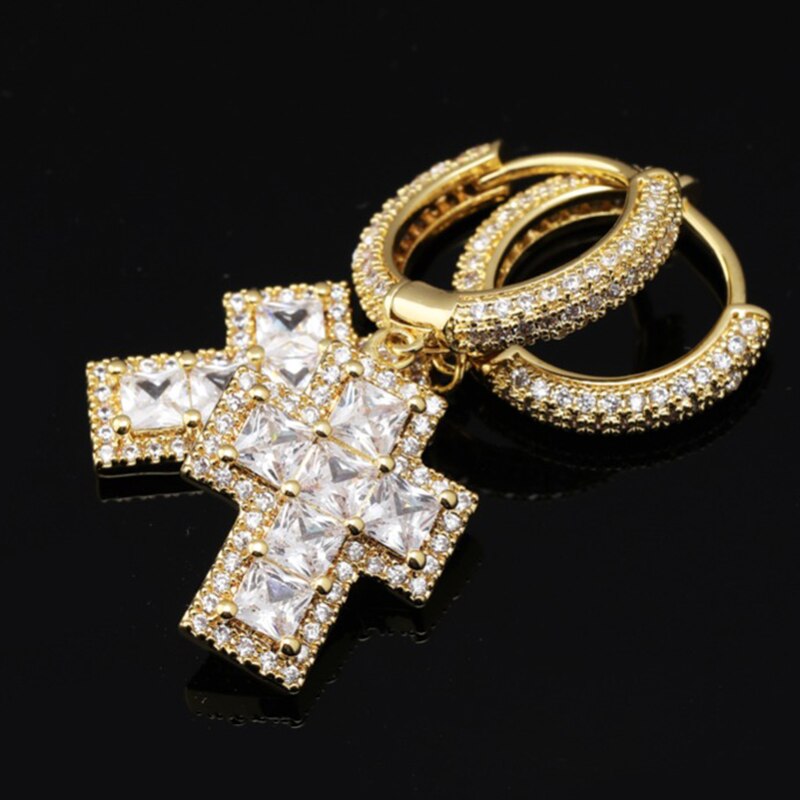 Arctic Majesty | Princess Cut Cross Drop Dangle Huggie Hip Hop Earrings