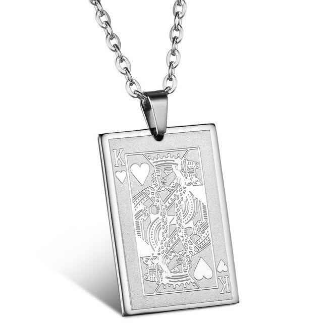 The Gambler Stainless Steel Poker Playing Cards Ace King Queen Jack Bling Pendants