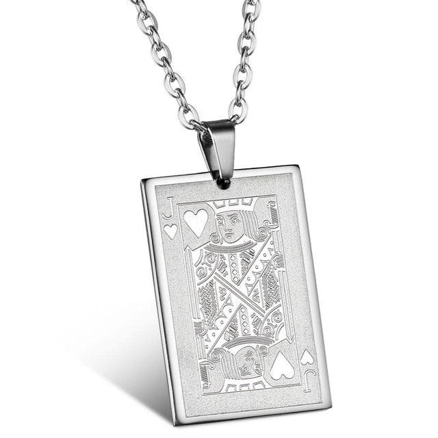 The Gambler Stainless Steel Poker Playing Cards Ace King Queen Jack Bling Pendants