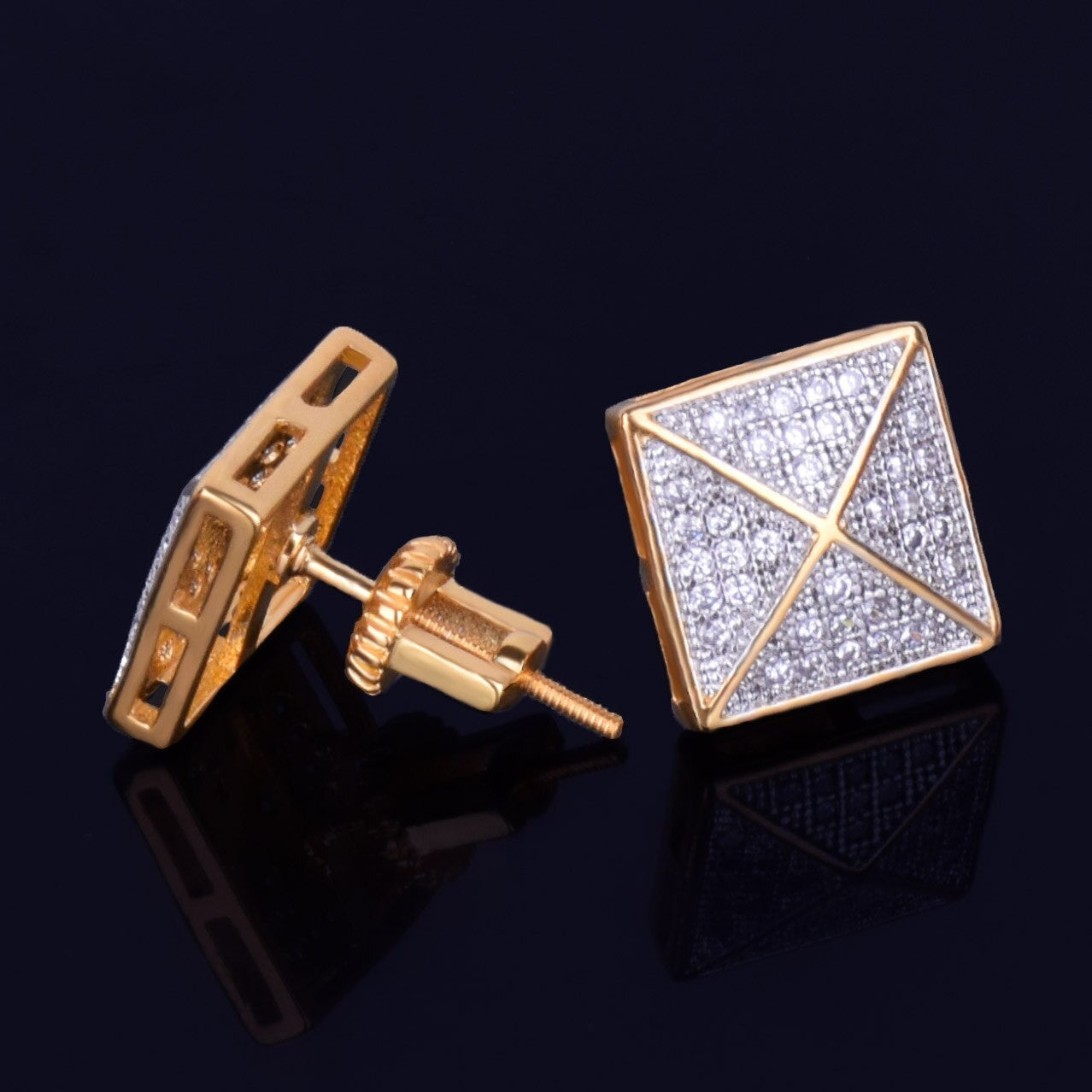 Pyramid Peak | 11MM Square Gold Silver VVS Diamond CZ Hip Hop Earrings