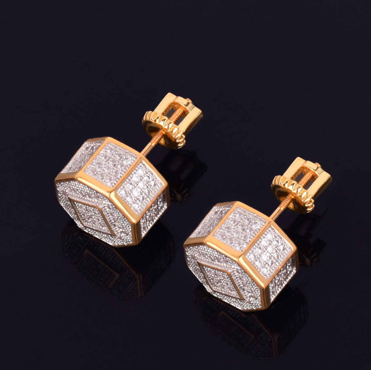The Octagon | 11MM VVS Diamond CZ 18k Gold .925 Silver Screw Back Hip Hop Earrings