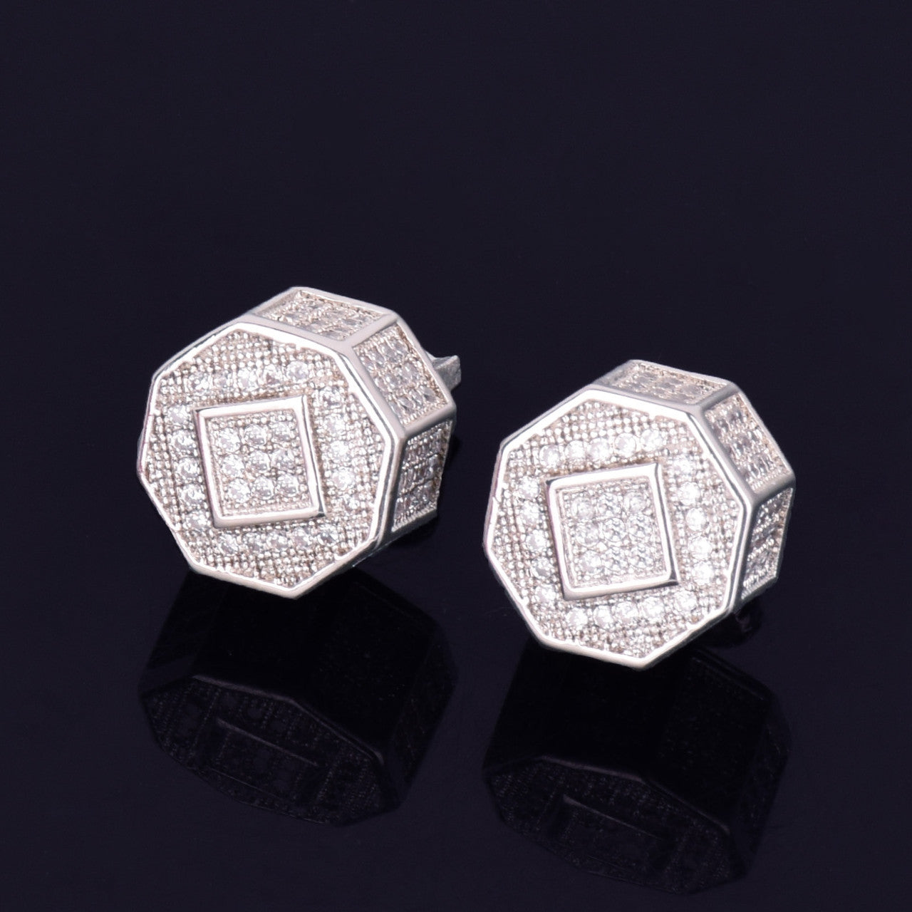 The Octagon | 11MM VVS Diamond CZ 18k Gold .925 Silver Screw Back Hip Hop Earrings